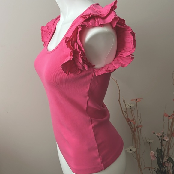 Boston Proper Linen Ruffle Ribbed Top - Picture 6 of 11